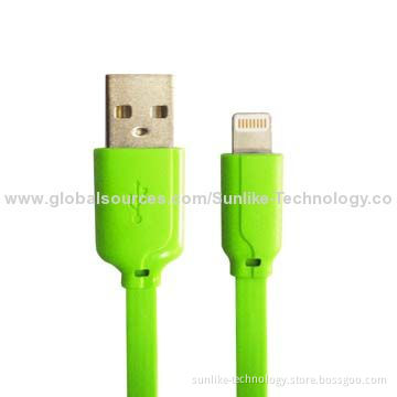 Flat Lightning Cable with MFi, Green Color, New Design